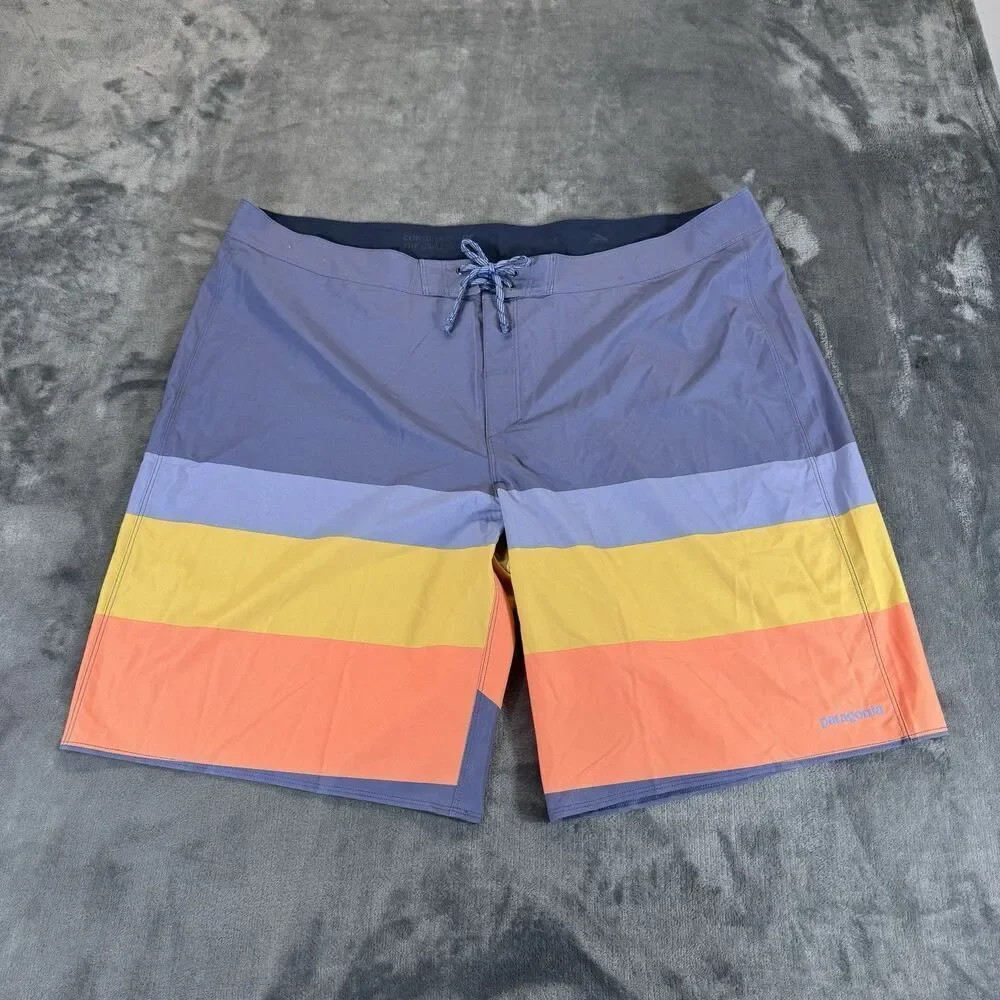 Patagonia 44 Hydropeak Board Shorts Striped Swim Trunks Point Current Blue NWOT